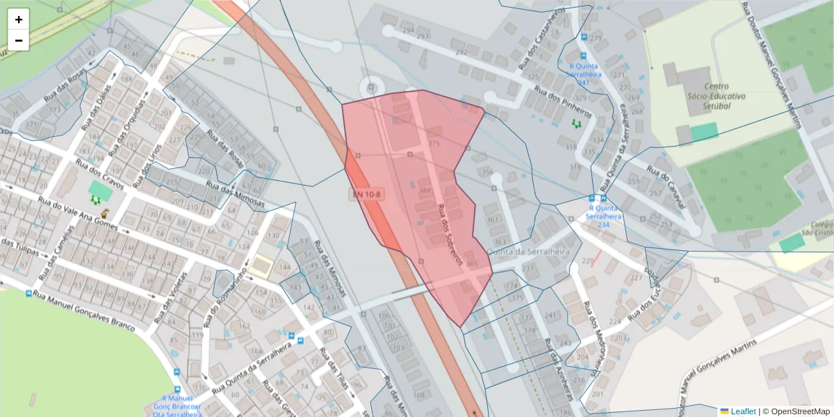 Mapa detalhado do código postal 2910-194 com limites, códigos postais vizinhos e agências dos correios
