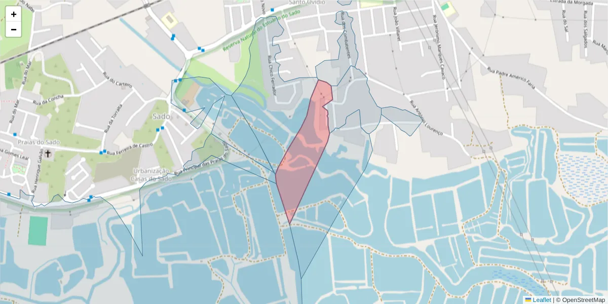 Mapa detalhado do código postal 2910-203 com limites, códigos postais vizinhos e agências dos correios