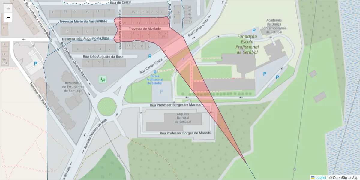 Mapa detalhado do código postal 2910-228 com limites, códigos postais vizinhos e agências dos correios