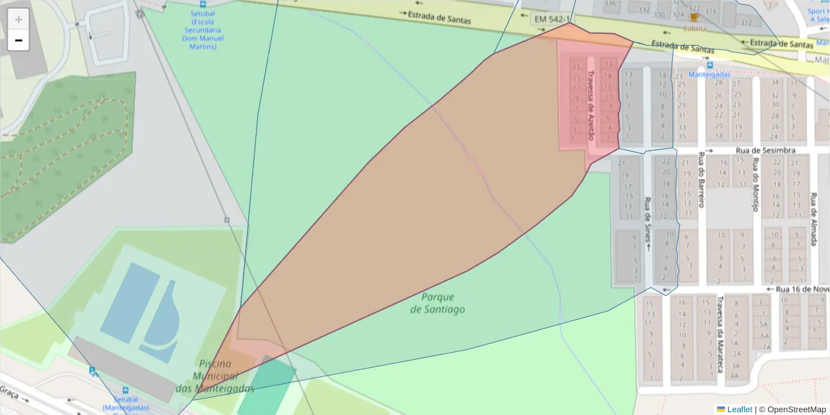 Mapa detalhado do código postal 2910-230 com limites, códigos postais vizinhos e agências dos correios