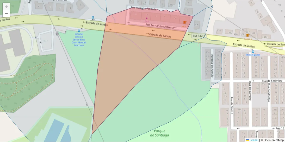 Mapa detalhado do código postal 2910-238 com limites, códigos postais vizinhos e agências dos correios