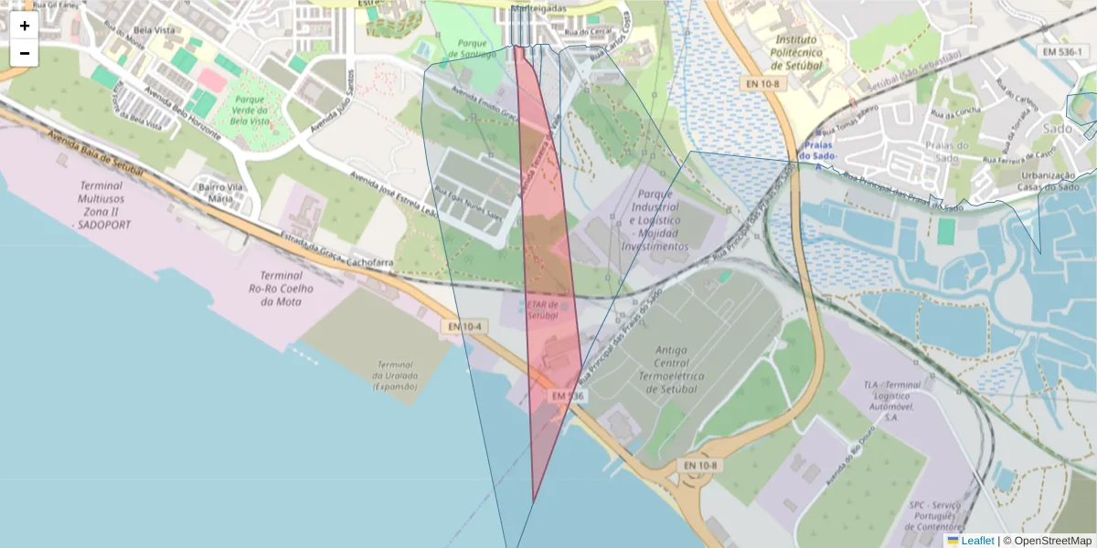 Mapa detalhado do código postal 2910-243 com limites, códigos postais vizinhos e agências dos correios