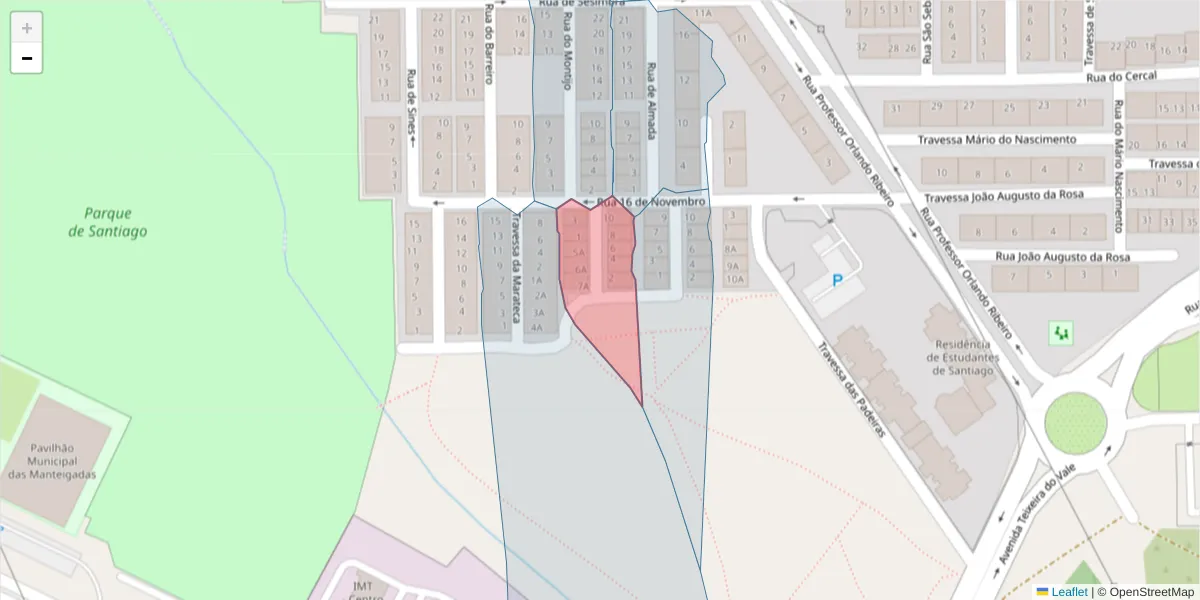 Mapa detalhado do código postal 2910-251 com limites, códigos postais vizinhos e agências dos correios