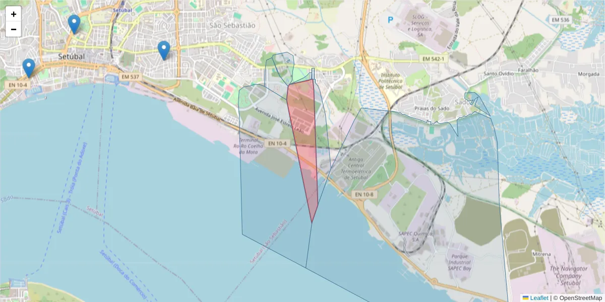 Mapa detalhado do código postal 2910-253 com limites, códigos postais vizinhos e agências dos correios