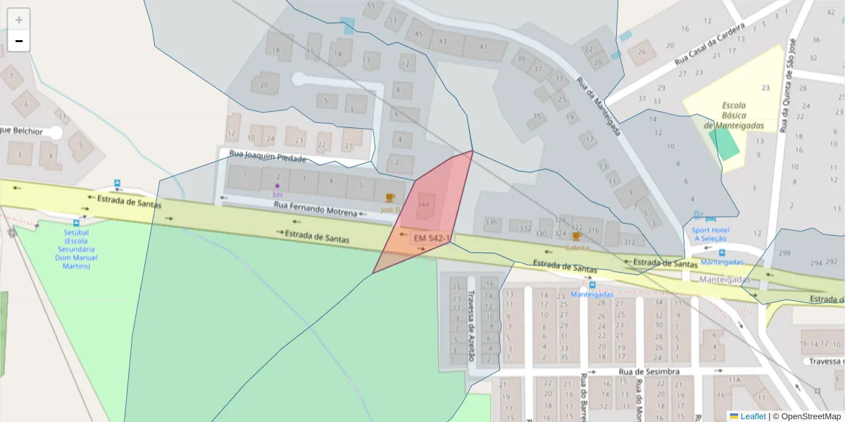 Mapa detalhado do código postal 2910-258 com limites, códigos postais vizinhos e agências dos correios