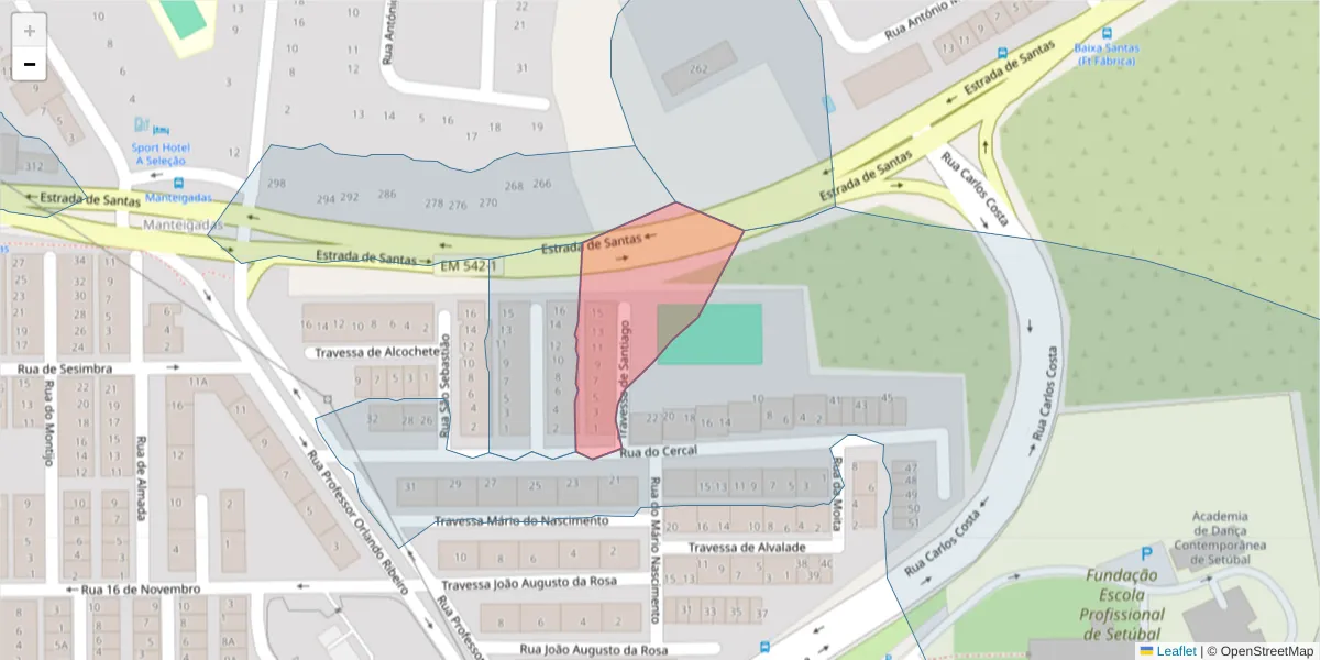 Mapa detalhado do código postal 2910-267 com limites, códigos postais vizinhos e agências dos correios