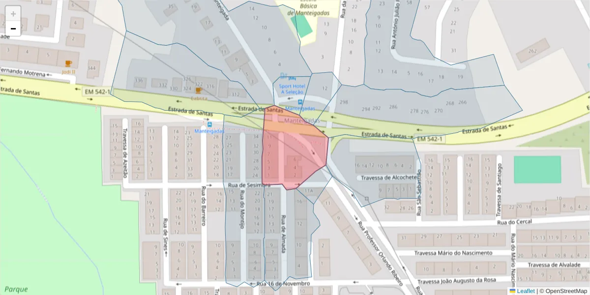 Mapa detalhado do código postal 2910-270 com limites, códigos postais vizinhos e agências dos correios