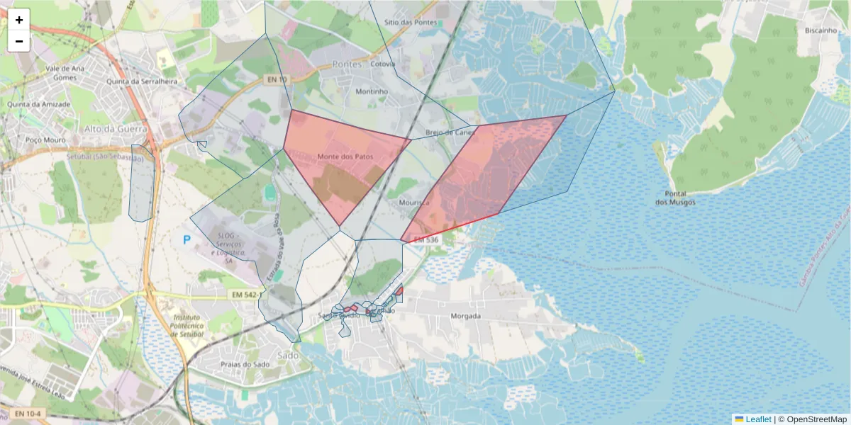 Mapa detalhado do código postal 2910-276 com limites, códigos postais vizinhos e agências dos correios