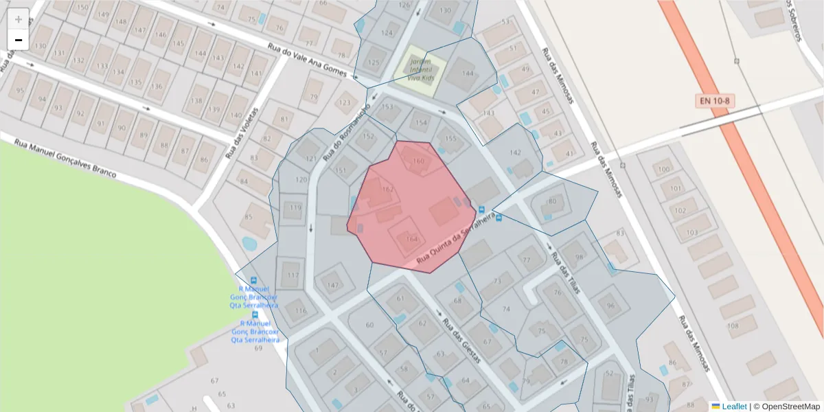 Mapa detalhado do código postal 2910-277 com limites, códigos postais vizinhos e agências dos correios