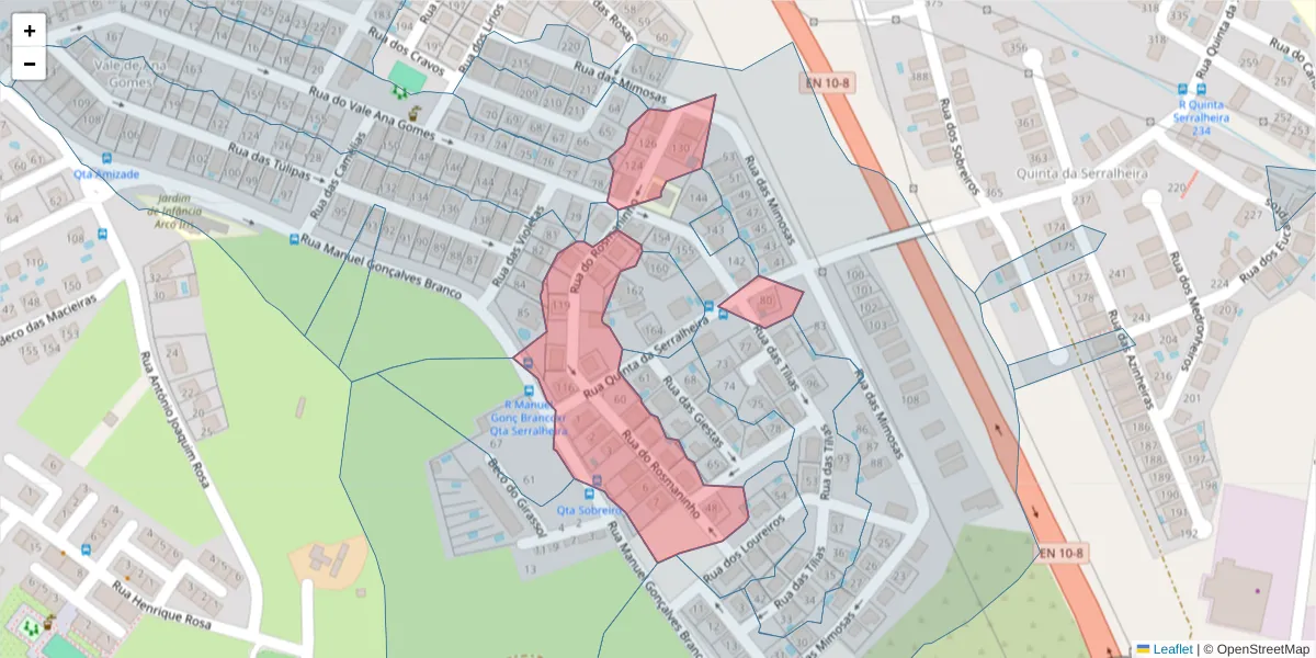 Mapa detalhado do código postal 2910-282 com limites, códigos postais vizinhos e agências dos correios