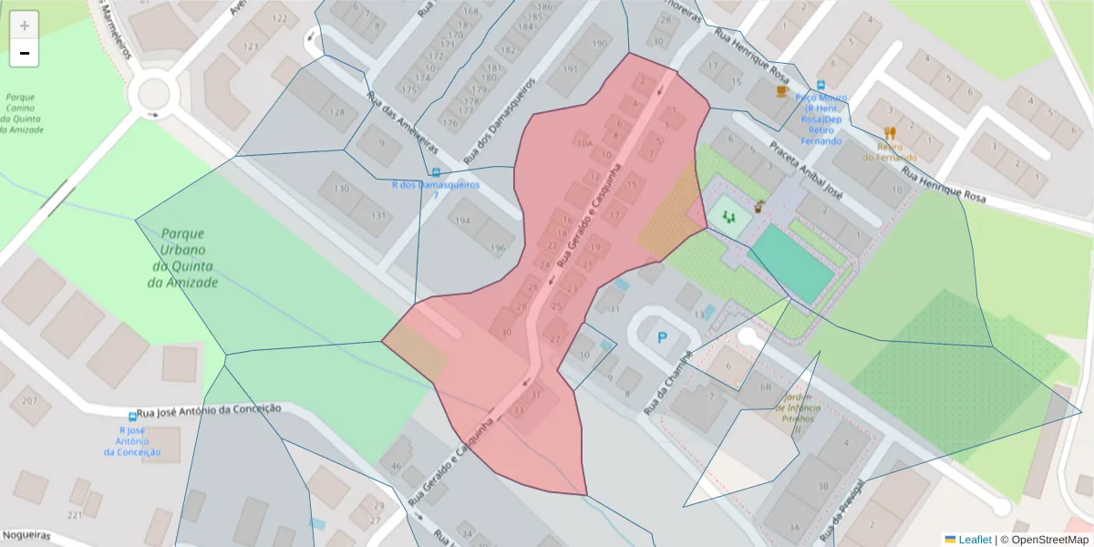 Mapa detalhado do código postal 2910-292 com limites, códigos postais vizinhos e agências dos correios