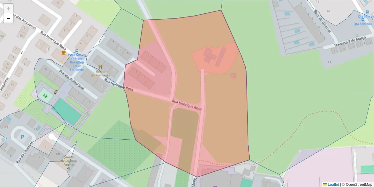 Mapa detalhado do código postal 2910-304 com limites, códigos postais vizinhos e agências dos correios