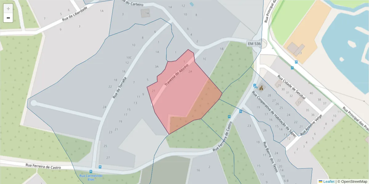 Mapa detalhado do código postal 2910-320 com limites, códigos postais vizinhos e agências dos correios