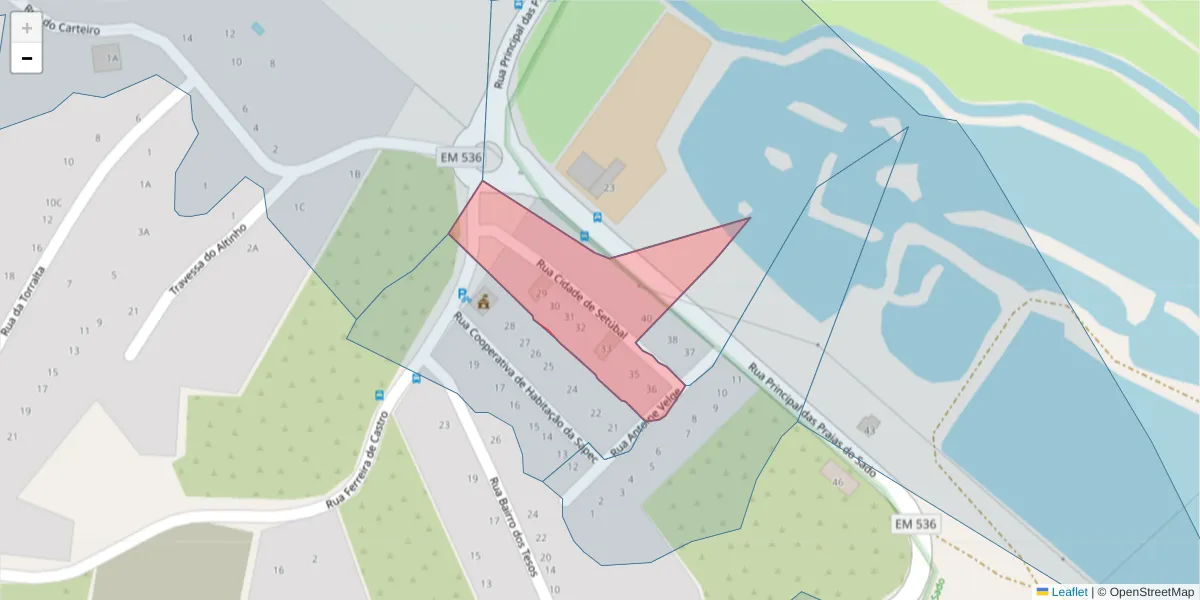 Mapa detalhado do código postal 2910-326 com limites, códigos postais vizinhos e agências dos correios