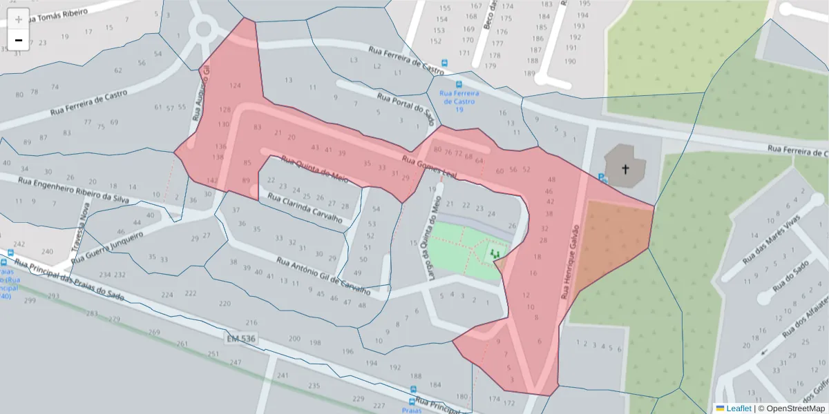 Mapa detalhado do código postal 2910-332 com limites, códigos postais vizinhos e agências dos correios