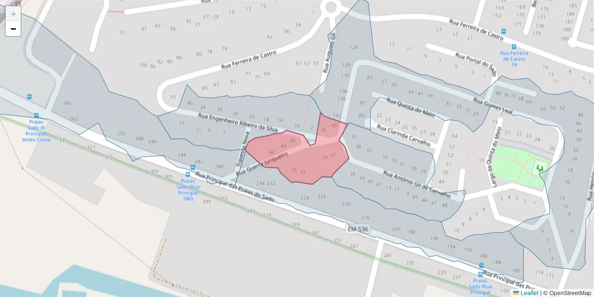 Mapa detalhado do código postal 2910-333 com limites, códigos postais vizinhos e agências dos correios