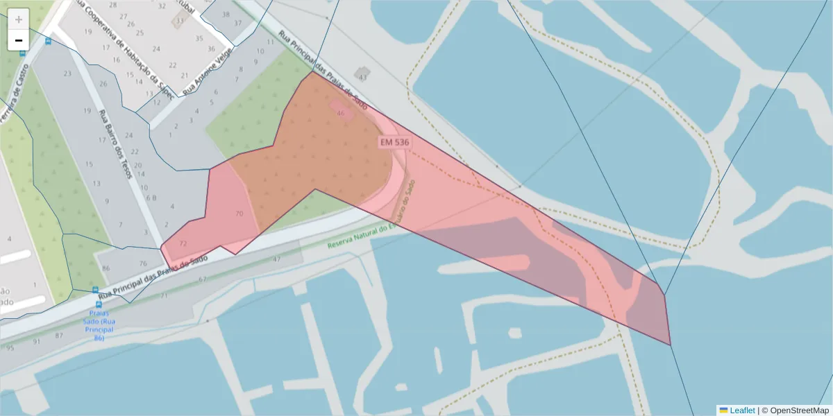 Mapa detalhado do código postal 2910-340 com limites, códigos postais vizinhos e agências dos correios