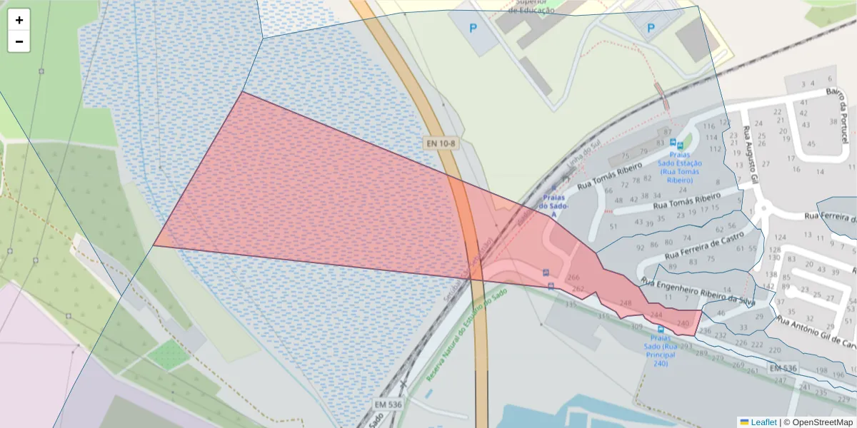 Mapa detalhado do código postal 2910-344 com limites, códigos postais vizinhos e agências dos correios