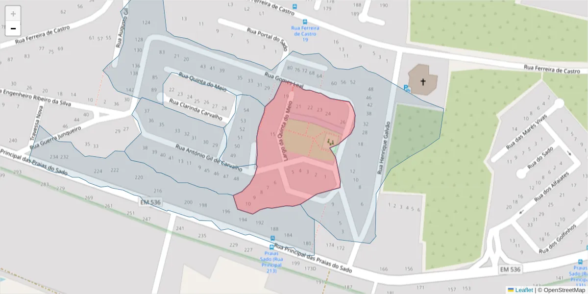Mapa detalhado do código postal 2910-346 com limites, códigos postais vizinhos e agências dos correios