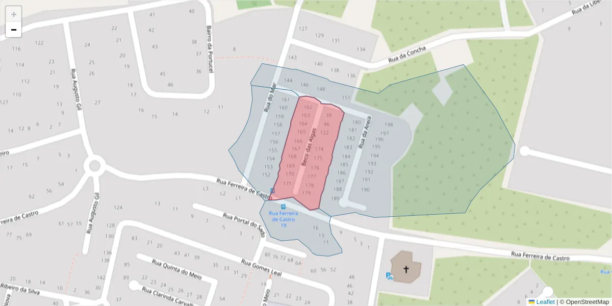 Mapa detalhado do código postal 2910-352 com limites, códigos postais vizinhos e agências dos correios
