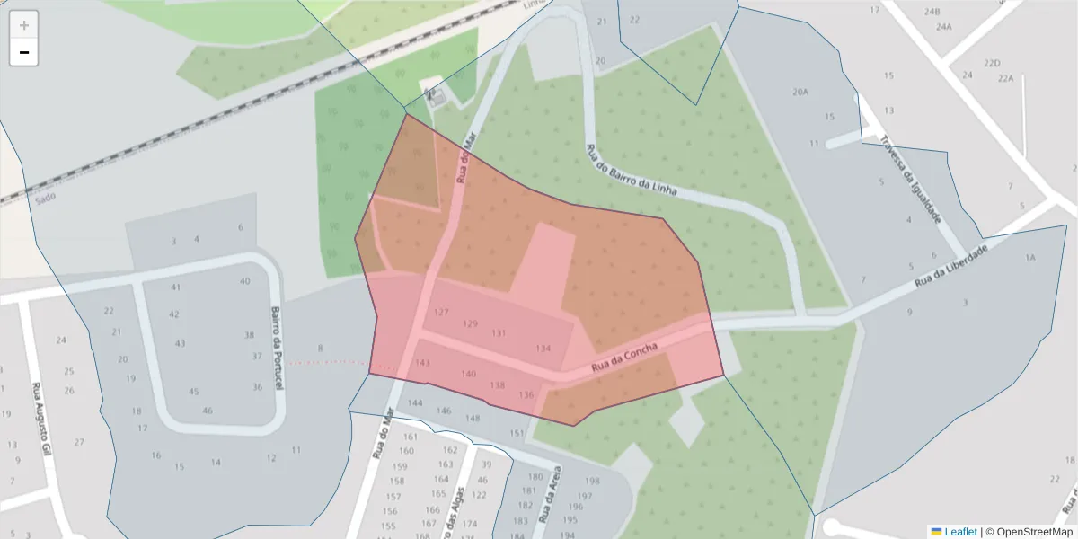 Mapa detalhado do código postal 2910-354 com limites, códigos postais vizinhos e agências dos correios