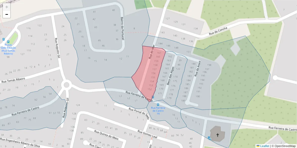 Mapa detalhado do código postal 2910-355 com limites, códigos postais vizinhos e agências dos correios