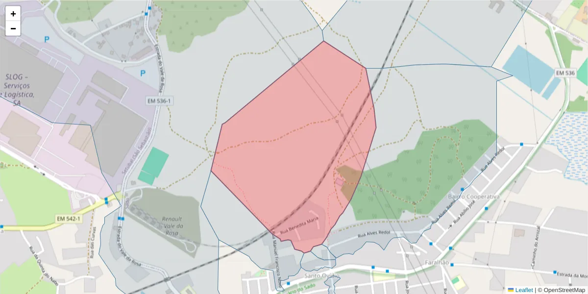Mapa detalhado do código postal 2910-357 com limites, códigos postais vizinhos e agências dos correios
