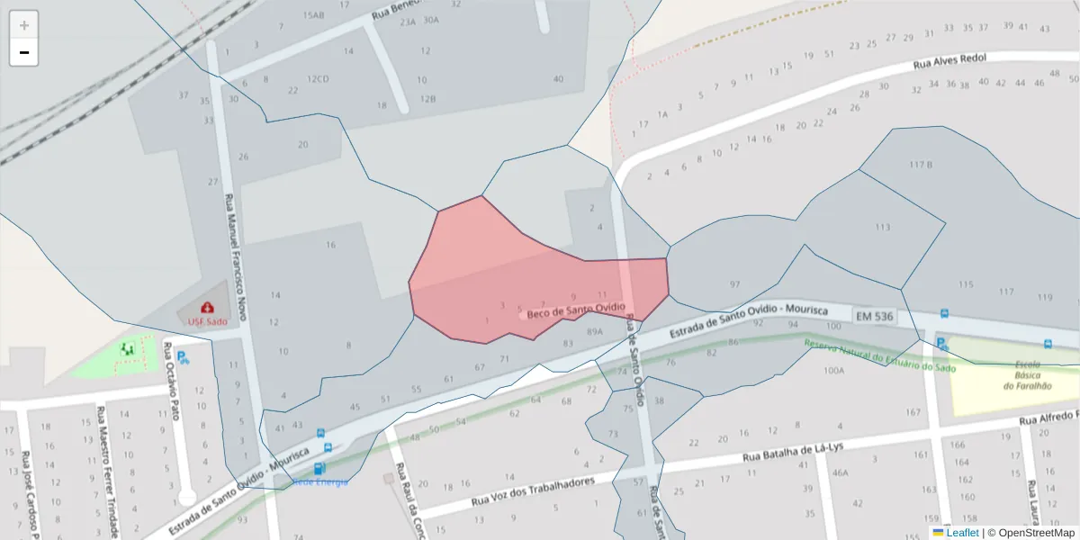 Mapa detalhado do código postal 2910-369 com limites, códigos postais vizinhos e agências dos correios