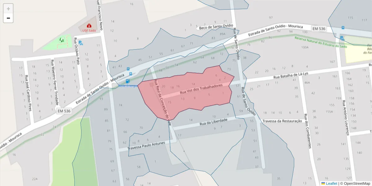Mapa detalhado do código postal 2910-371 com limites, códigos postais vizinhos e agências dos correios