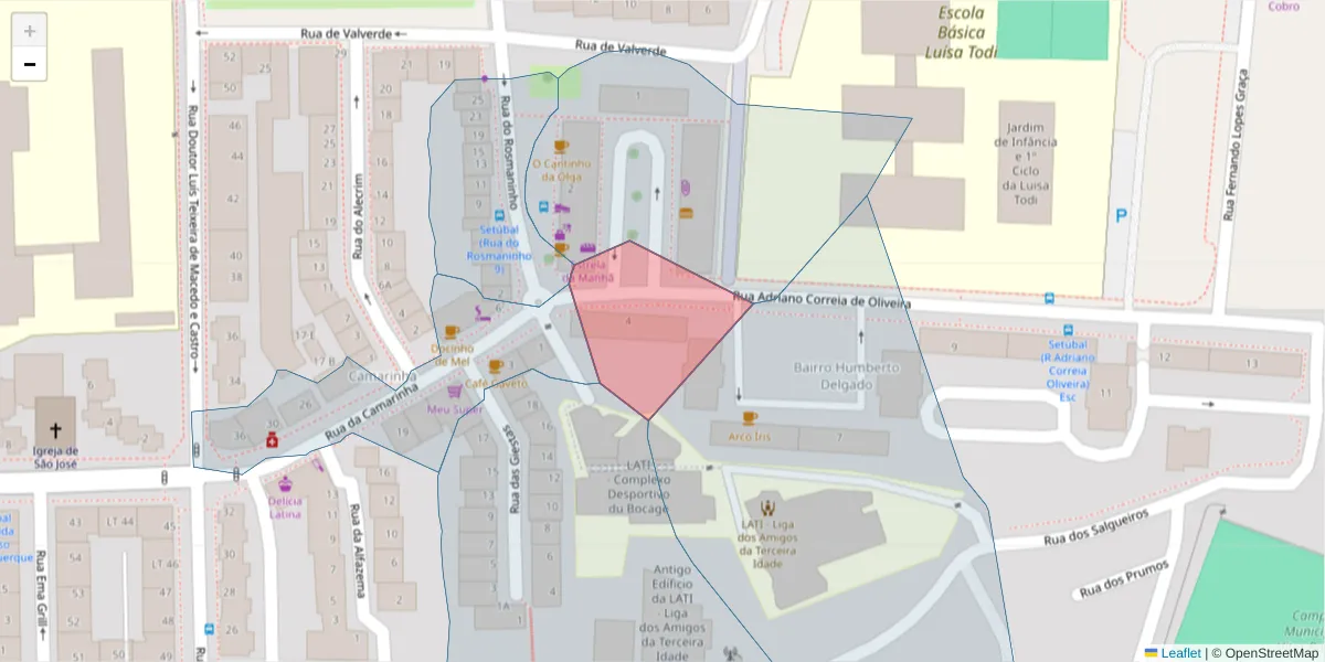 Mapa detalhado do código postal 2910-373 com limites, códigos postais vizinhos e agências dos correios