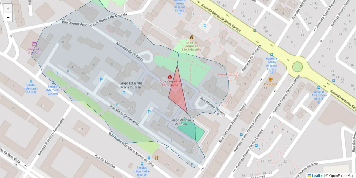 Mapa detalhado do código postal 2910-375 com limites, códigos postais vizinhos e agências dos correios