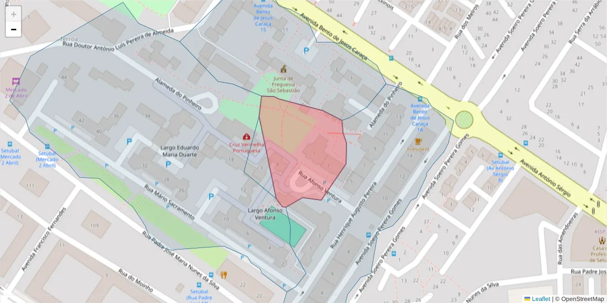 Mapa detalhado do código postal 2910-376 com limites, códigos postais vizinhos e agências dos correios