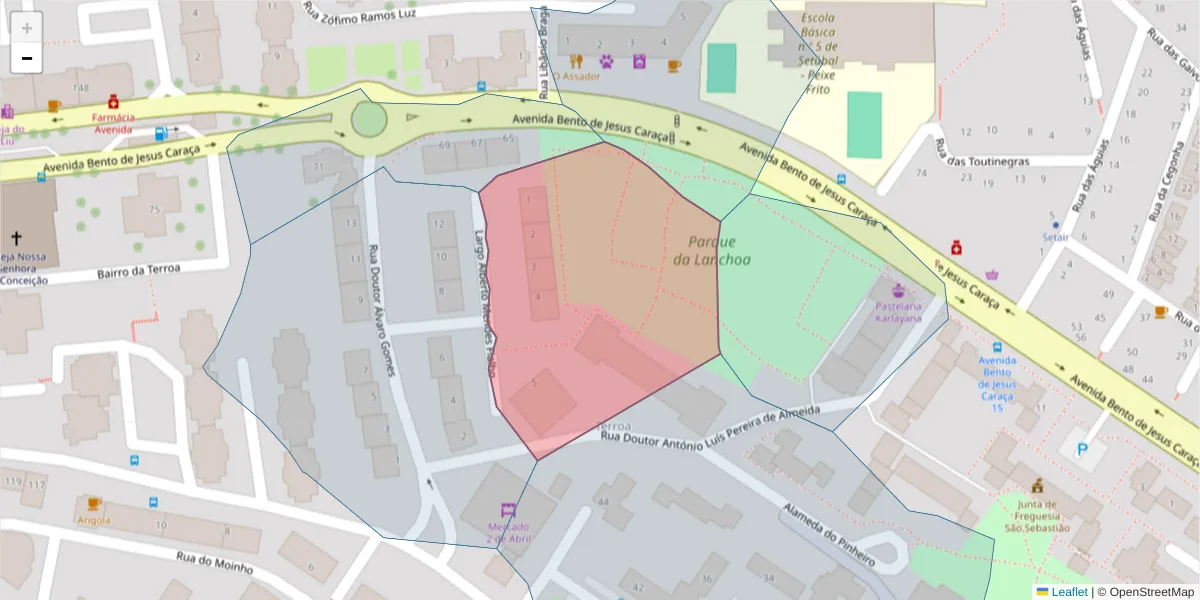 Mapa detalhado do código postal 2910-378 com limites, códigos postais vizinhos e agências dos correios