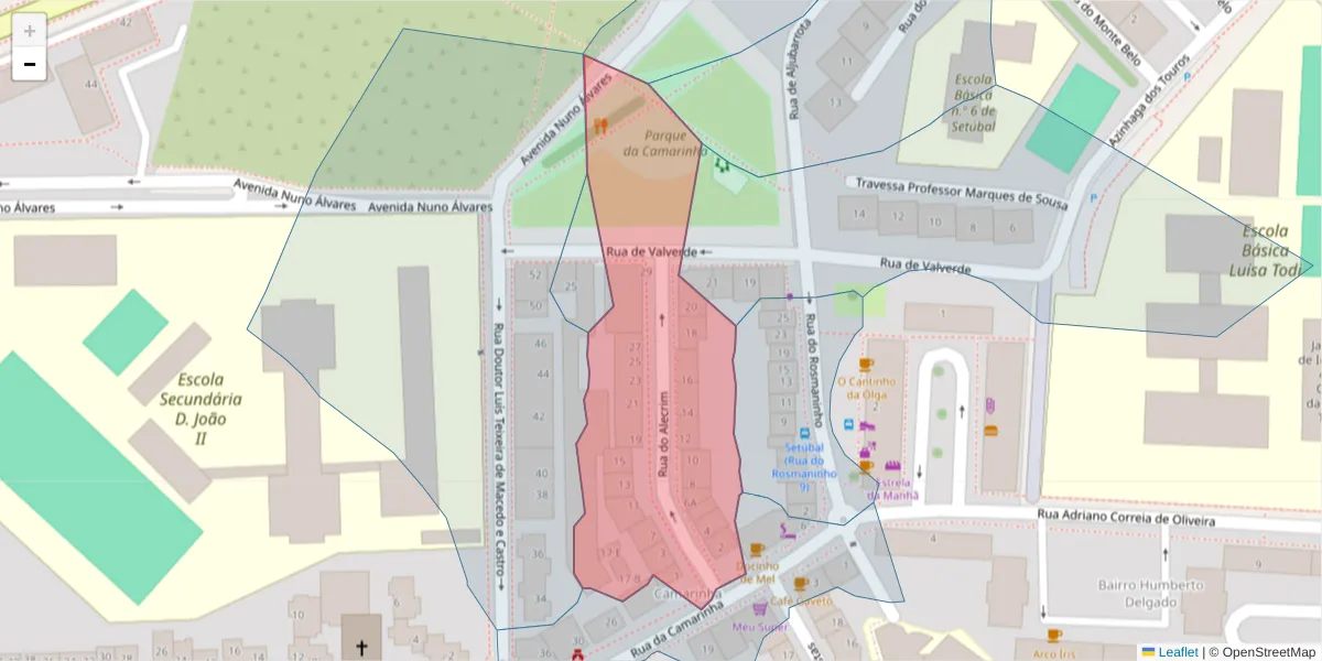 Mapa detalhado do código postal 2910-379 com limites, códigos postais vizinhos e agências dos correios