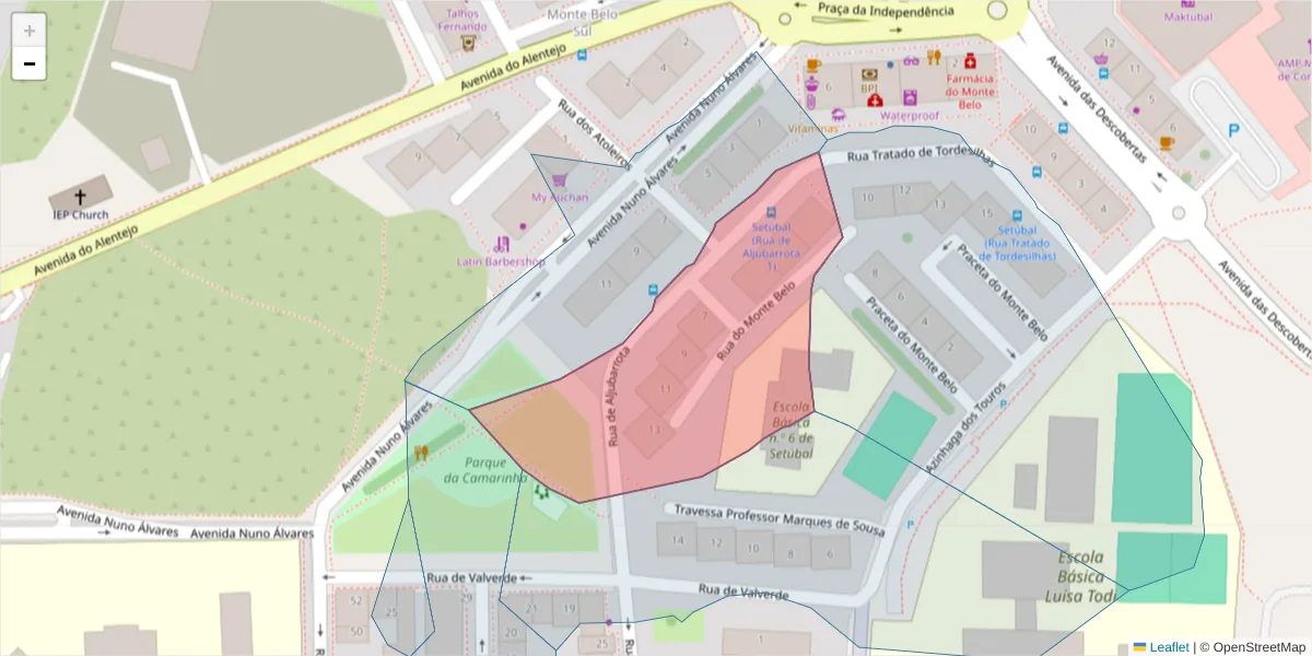 Mapa detalhado do código postal 2910-389 com limites, códigos postais vizinhos e agências dos correios
