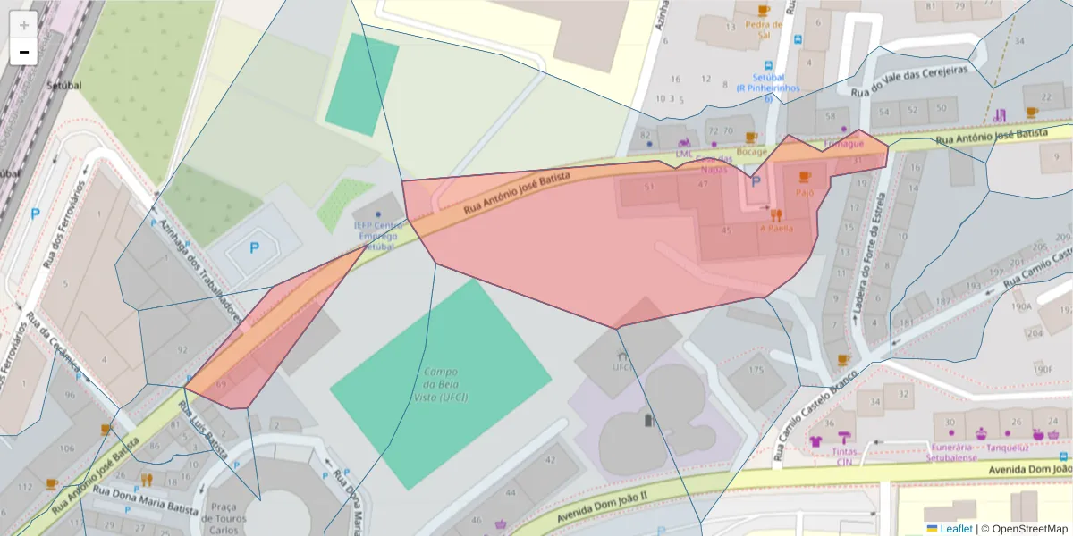 Mapa detalhado do código postal 2910-400 com limites, códigos postais vizinhos e agências dos correios