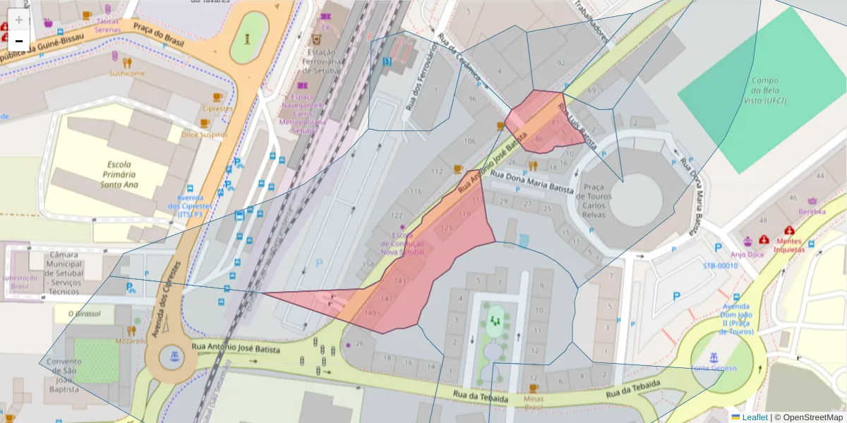 Mapa detalhado do código postal 2910-401 com limites, códigos postais vizinhos e agências dos correios