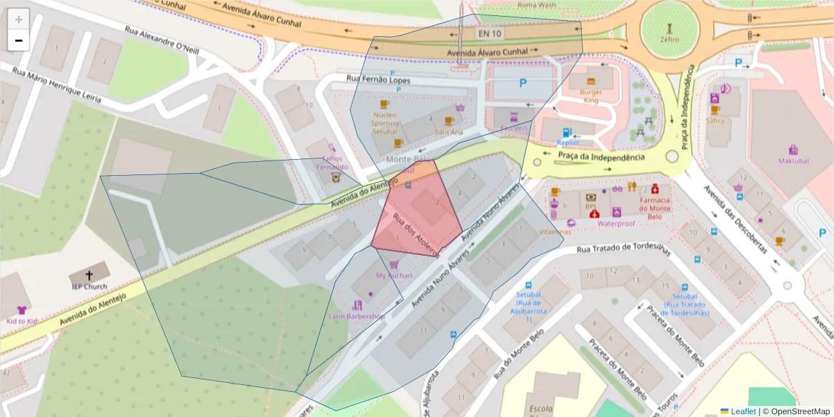 Mapa detalhado do código postal 2910-409 com limites, códigos postais vizinhos e agências dos correios