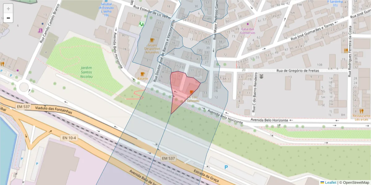 Mapa detalhado do código postal 2910-416 com limites, códigos postais vizinhos e agências dos correios