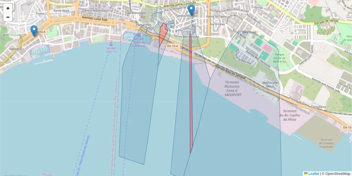 Mapa detalhado do código postal 2910-422 com limites, códigos postais vizinhos e agências dos correios