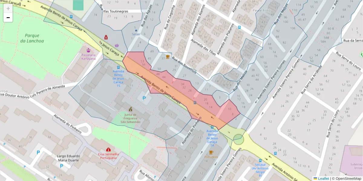 Mapa detalhado do código postal 2910-424 com limites, códigos postais vizinhos e agências dos correios