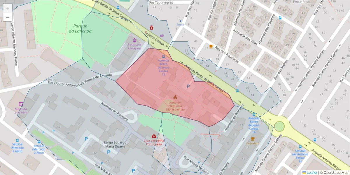 Mapa detalhado do código postal 2910-428 com limites, códigos postais vizinhos e agências dos correios