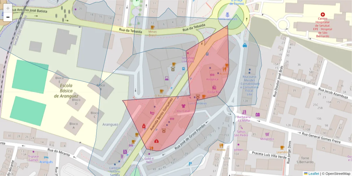 Mapa detalhado do código postal 2910-431 com limites, códigos postais vizinhos e agências dos correios