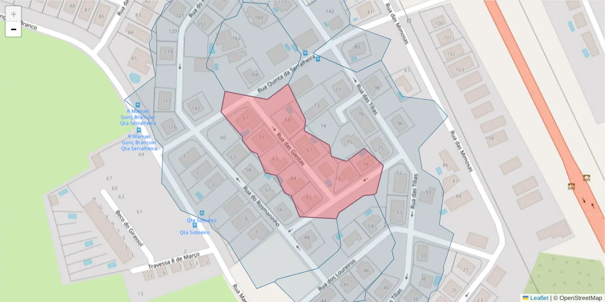 Mapa detalhado do código postal 2910-439 com limites, códigos postais vizinhos e agências dos correios