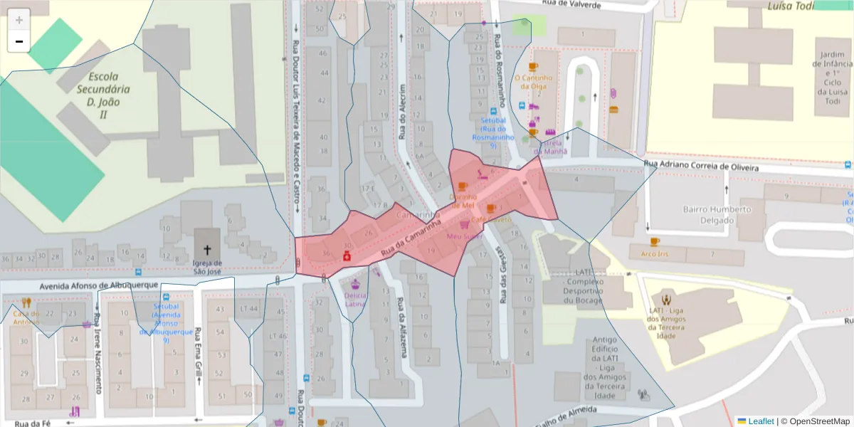 Mapa detalhado do código postal 2910-442 com limites, códigos postais vizinhos e agências dos correios
