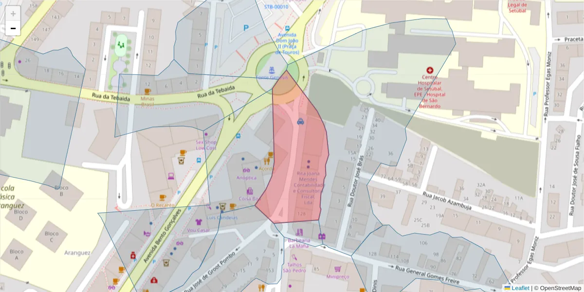 Mapa detalhado do código postal 2910-446 com limites, códigos postais vizinhos e agências dos correios