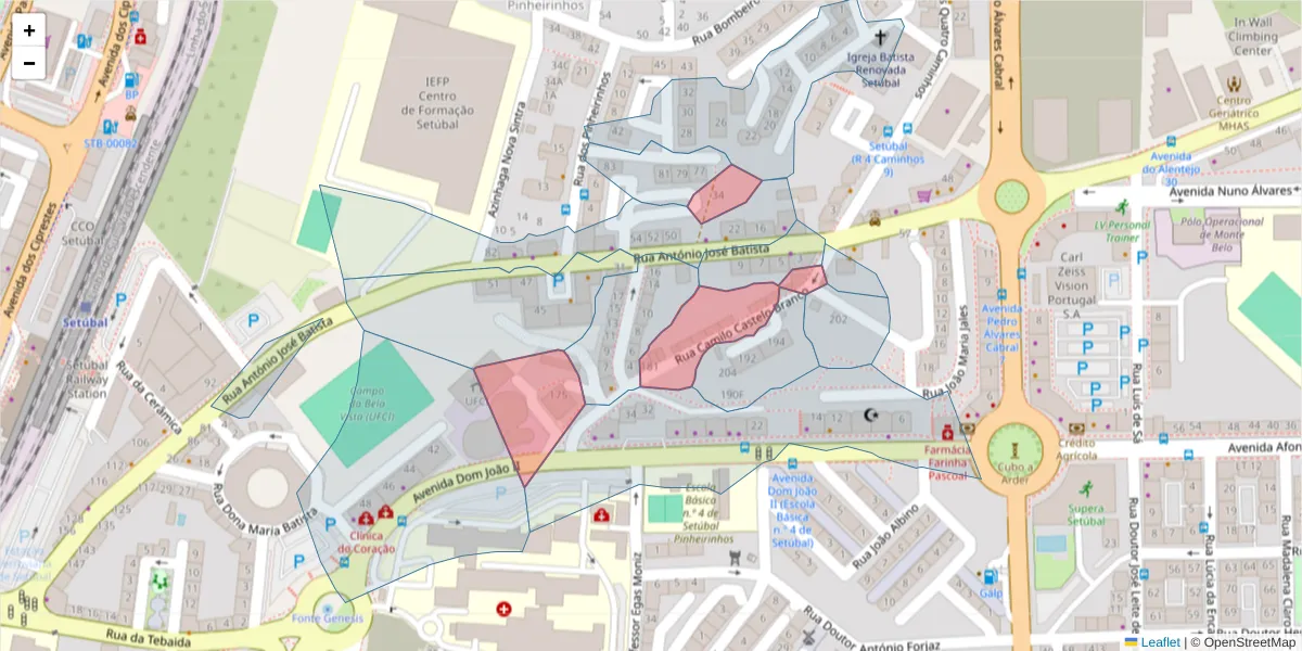 Mapa detalhado do código postal 2910-451 com limites, códigos postais vizinhos e agências dos correios