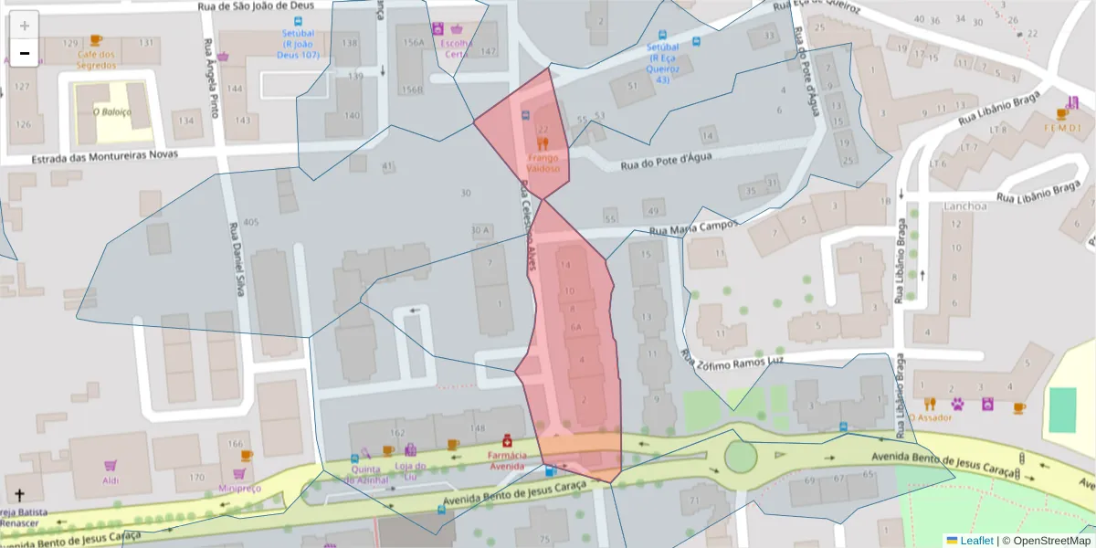 Mapa detalhado do código postal 2910-456 com limites, códigos postais vizinhos e agências dos correios