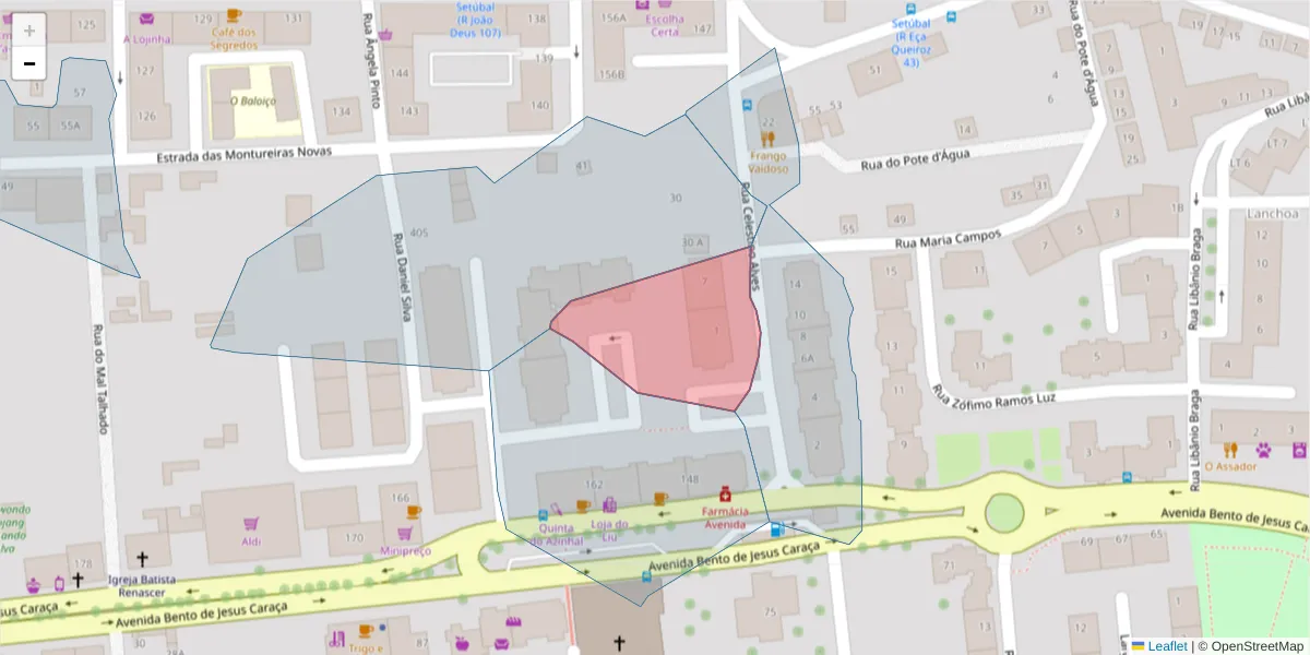 Mapa detalhado do código postal 2910-457 com limites, códigos postais vizinhos e agências dos correios