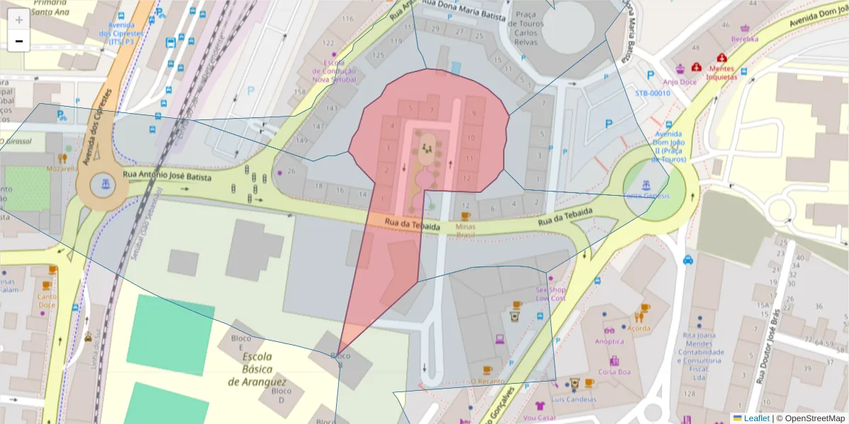 Mapa detalhado do código postal 2910-464 com limites, códigos postais vizinhos e agências dos correios
